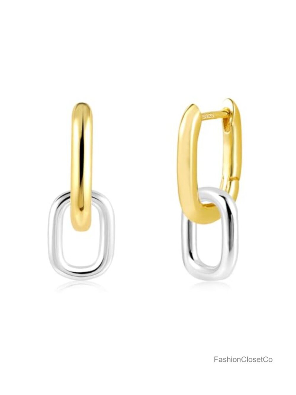 14K Gold Plated Silver Hoop Dangle Earrings Paperclip Link Drop Women